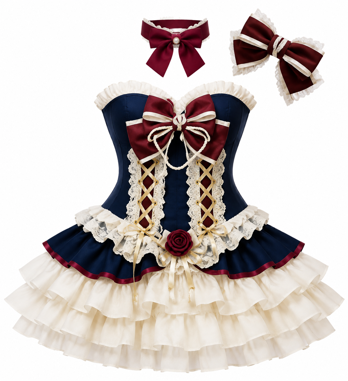 Navy & Ivory Lace-Up Lolita Dress