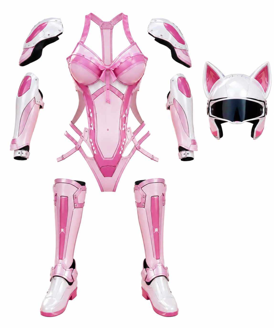 Pink & White Mecha Bodysuit Set