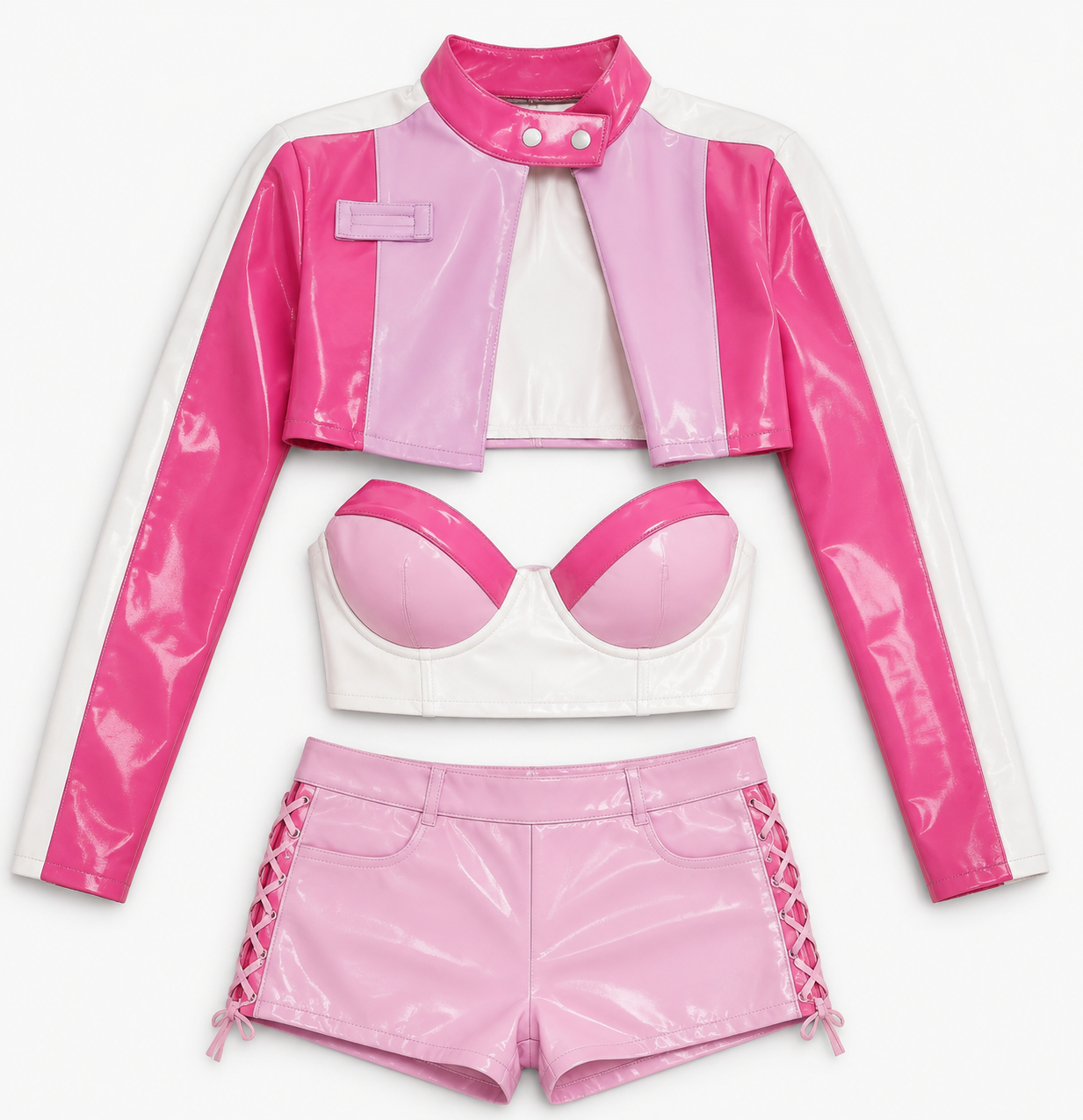 Pink & Lilac Moto Jacket Three-Piece Set