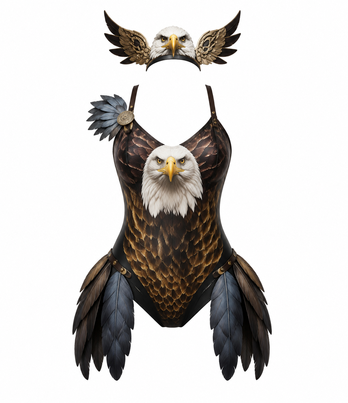Brown Eagle-Feather Print Swimsuit