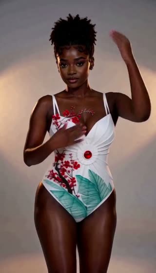 White Plum-Blossom Embroidered Swimsuit