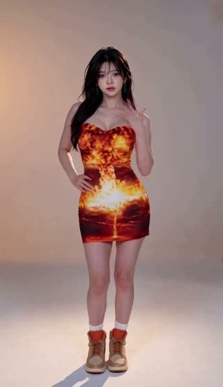 Fiery Mushroom-Cloud Bodycon Dress
