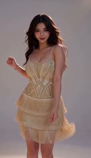 Champagne Beaded Fringe Flapper Dress