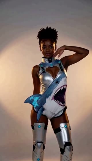 Silver-Blue Shark Mecha Bodysuit